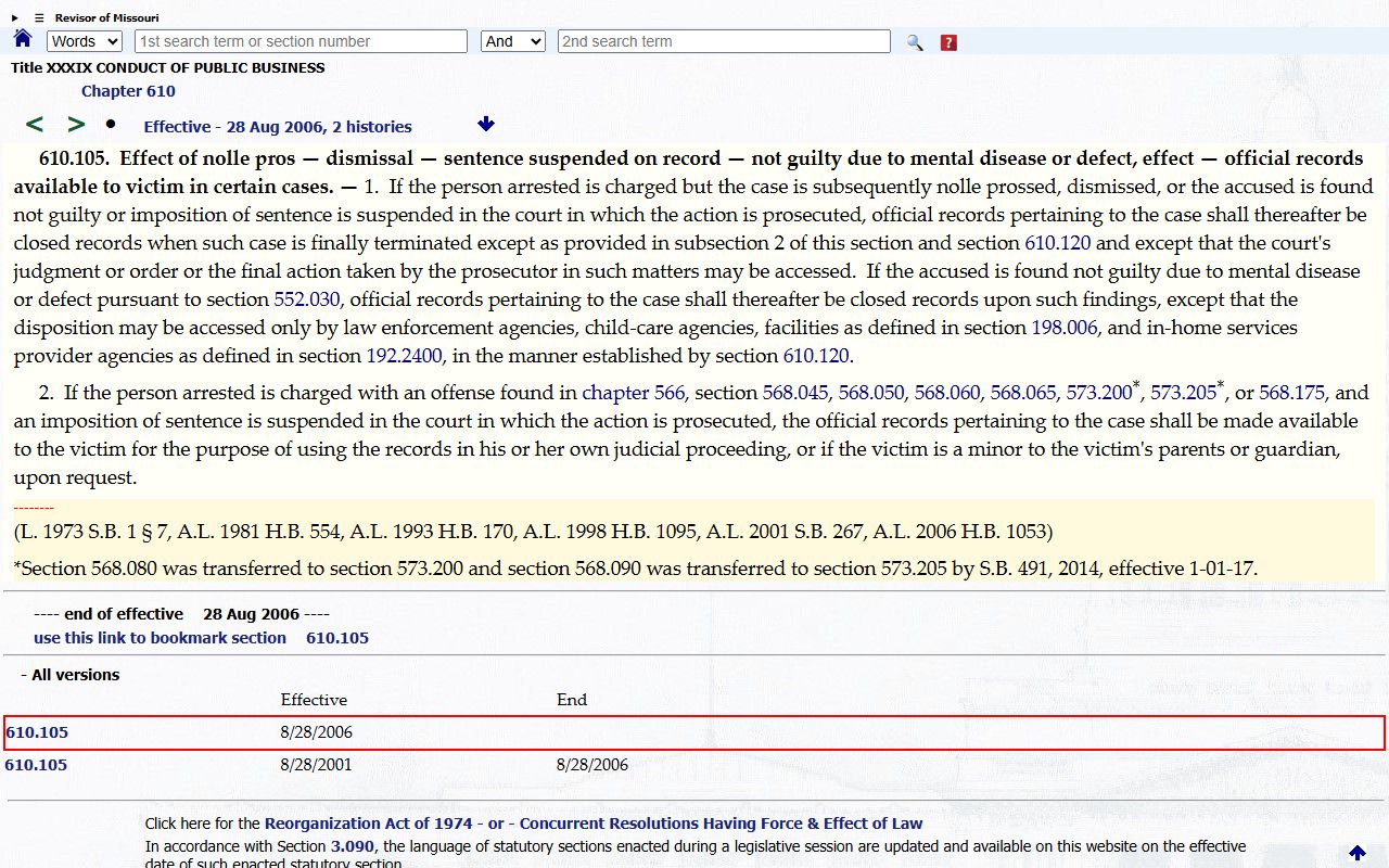 Perry County court records terminated criminal record closure statute