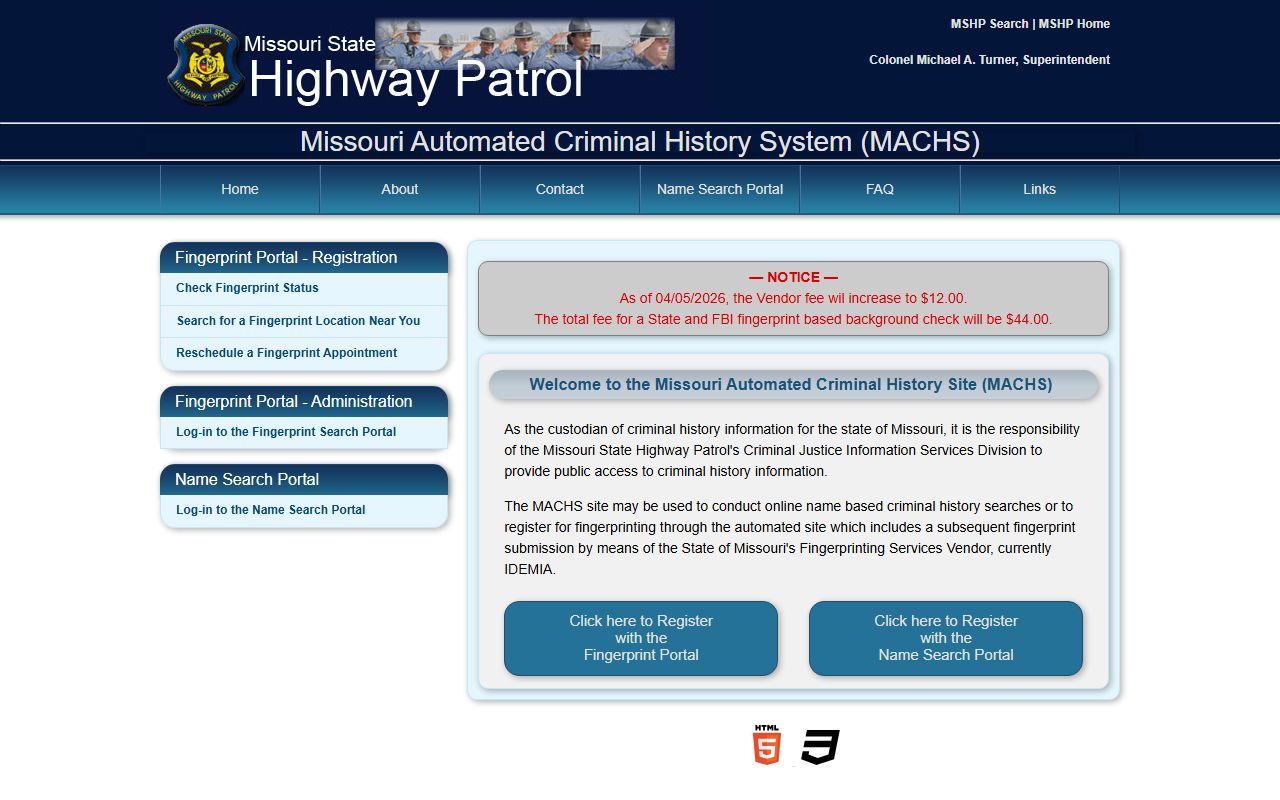 Perry County criminal court records MACHS criminal history portal