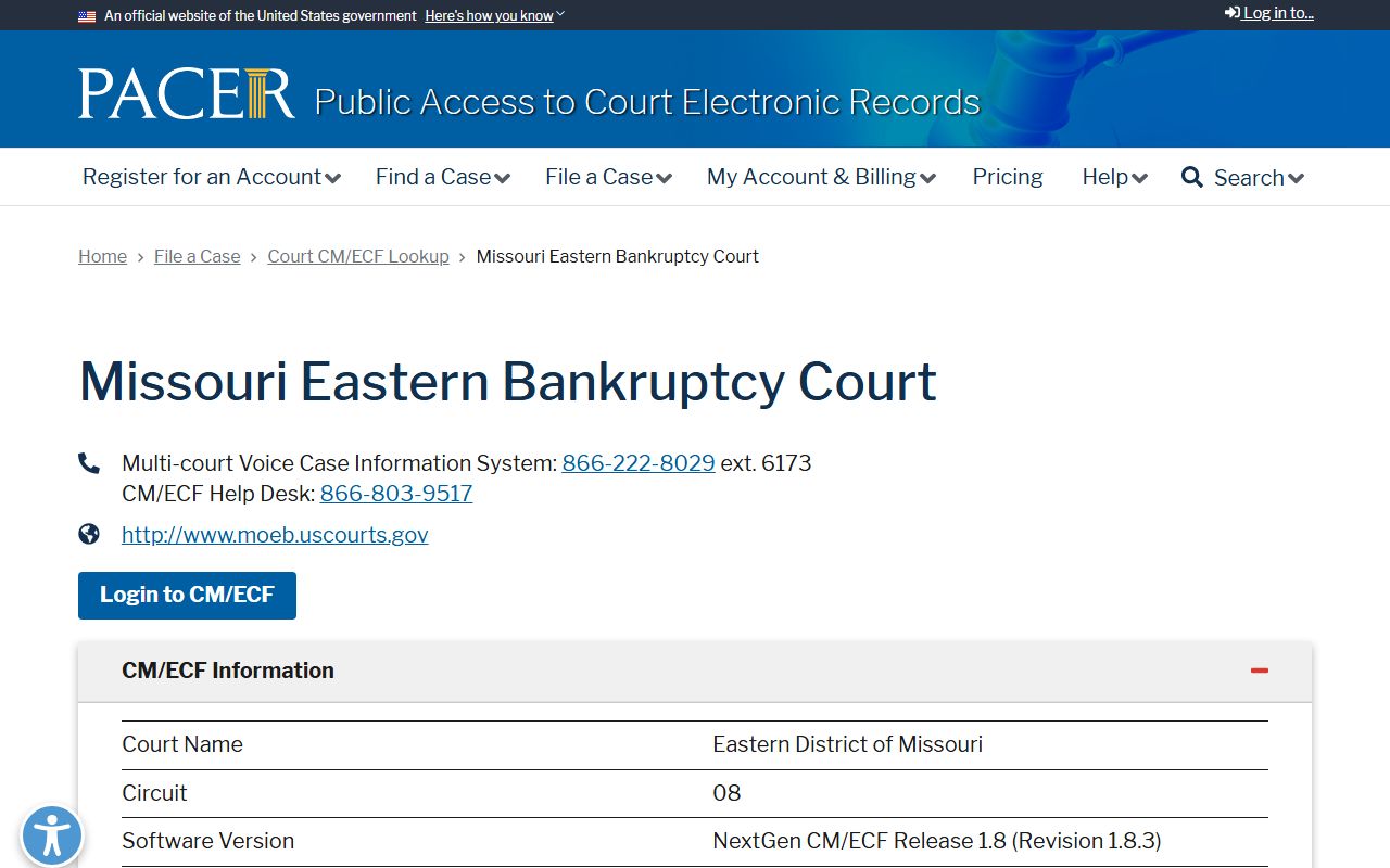 Perry County Circuit Court Eastern Missouri bankruptcy lookup
