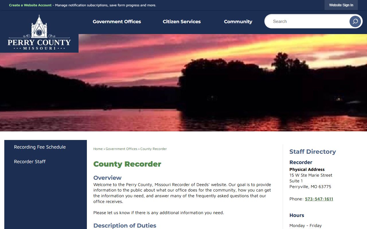 Perry County marriage and divorce records Recorder of Deeds page
