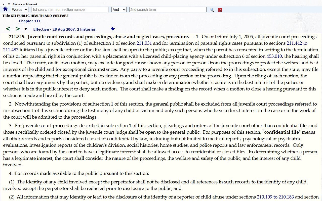 Perry County probate records Missouri juvenile abuse and neglect access statute
