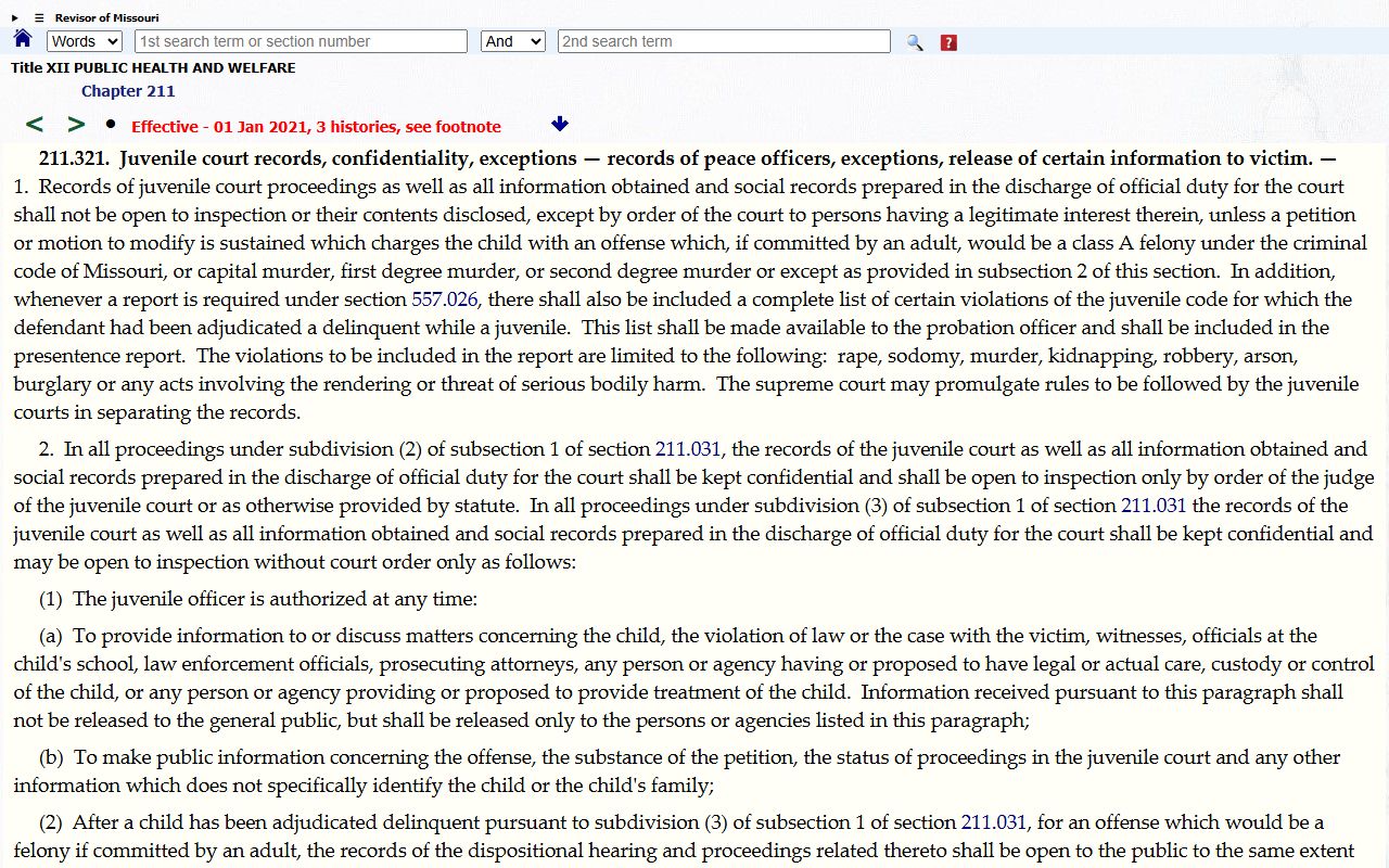 Perry County probate records Missouri juvenile confidentiality statute